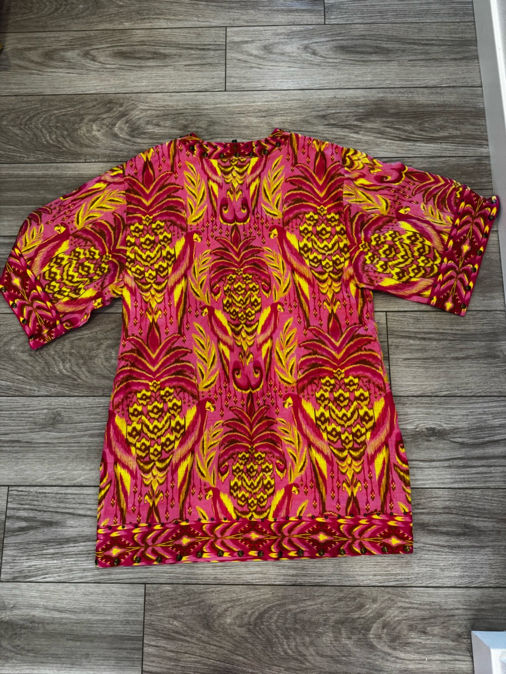 FARM Rio Pineapple Tapestry Studded Linen Shift Dress Size XL - Picture 6 of 7
